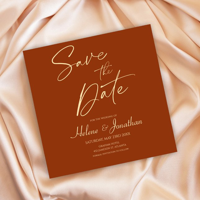 Convites Terracotta Modern Elegante Casamento Salva A Data (Burnt Orange Modern Terracotta Save The Date Invitation)