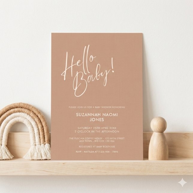 Convites Terracotta Modern Minimalist Hello Baby Shower (Earthy Neutral Hello Baby Invitation)