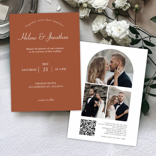 Convites Terracotta Modern QR Código Foto Elegante Casament (Terracotta Modern QR Code Photo Elegant Wedding Invitation)