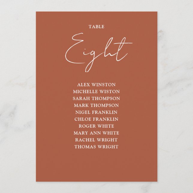 Convites Terracotta Modern Seating Chart Table Number (Frente)