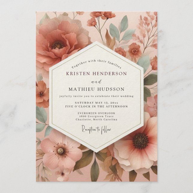 Convites Terracotta Muted Blossom Wedding (Frente)