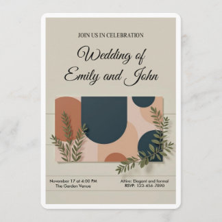 Convites Terracotta Navy Greenery Wedding Invitation