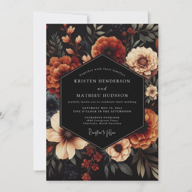 Convites Terracotta Noir Bloom Wedding (Frente)