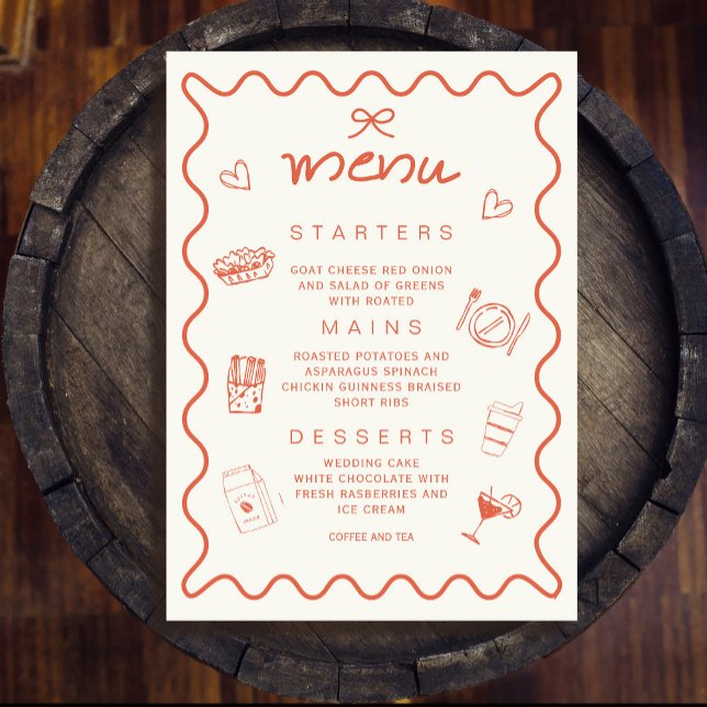 Convites Terracotta Orange Coquette Bow Spanish Menu (Terracotta Orange Coquette Bow Spanish Menu Invitation#zazzlemade#zazzlefinds #minimalism #drawnmenu)