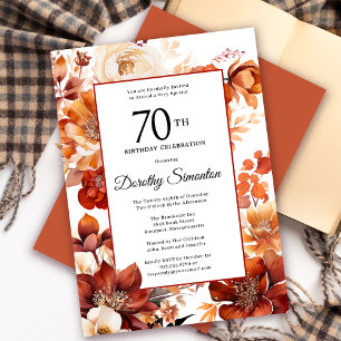 Convites Terracotta Orange Fall Flowers 70 Birthday