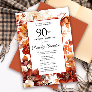 Convites Terracotta Orange Fall Flowers 90 Birthday