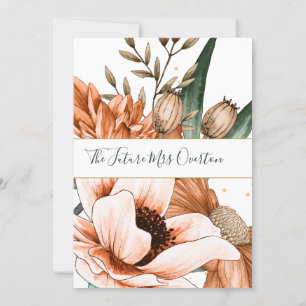 Convites Terracotta Orange Floral Elegante Chá de panela