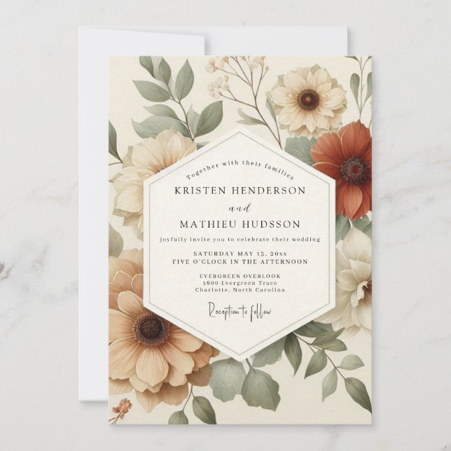 Convites Terracotta Painterly Bloom Wedding (Frente)