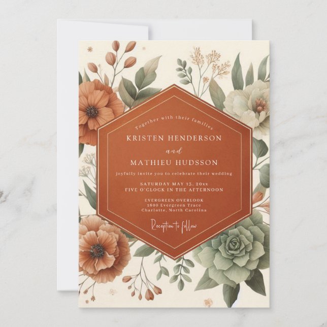 Convites Terracotta Painterly Flora Wedding (Frente)