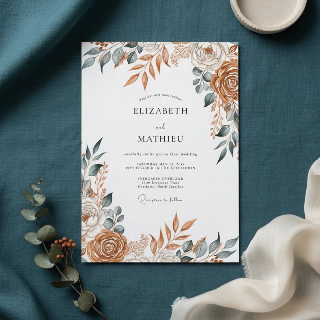 Convites Terracotta Painterly Floral Wedding (Criador carregado)
