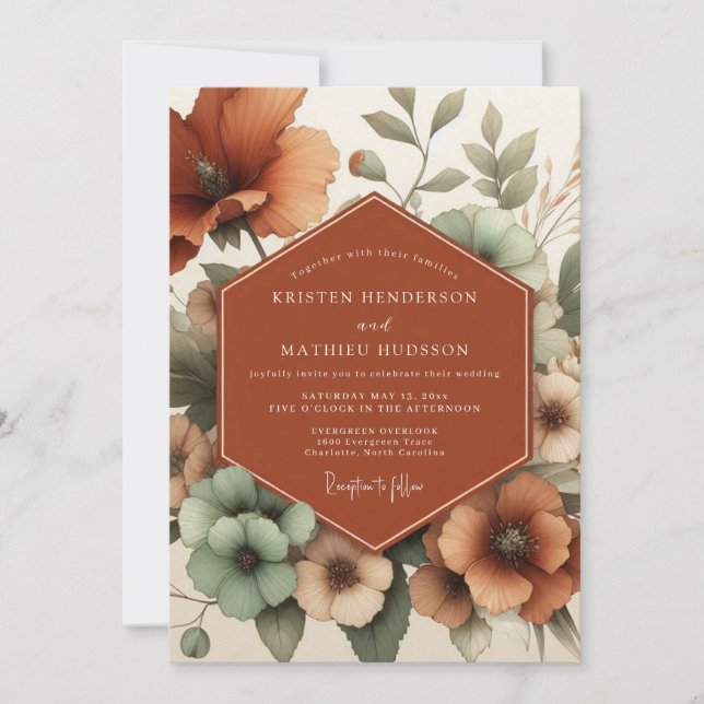 Convites Terracotta Painterly Poppy Wedding (Frente)
