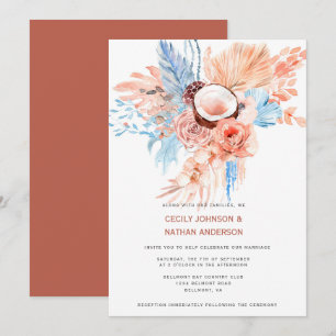 Convites Terracotta & Pale Blue Praia Tropical Casamento