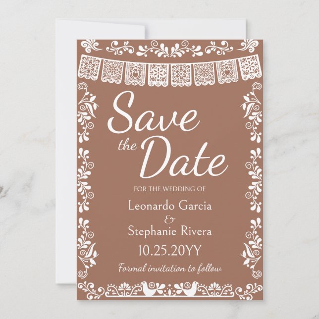Convites Terracotta Papel Picado Casamento Save the Date (Frente)