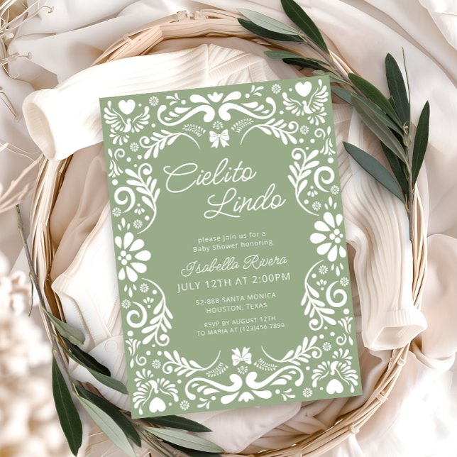 Convites Terracotta Papel Picado Chá de fraldas Verde Mexic (Criador carregado)