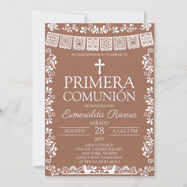 Convites Terracotta Papel Picado Primera Comunión (Frente)