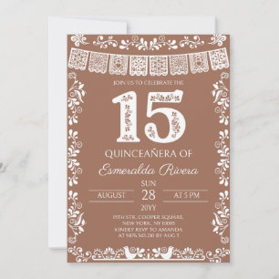 Convites Terracotta Papel Picado Quinceañera 15º Aniversári