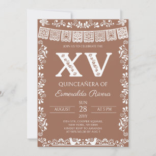 Convites Terracotta Papel Picado Quinceañera XV Aniversário
