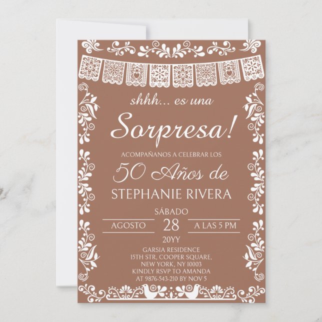 Convites Terracotta Papel Picado Surprise 50th Birthday (Frente)