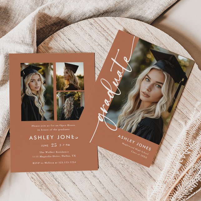 Convites Terracotta Photo Collage Graduate Graduation Party (Criador carregado)