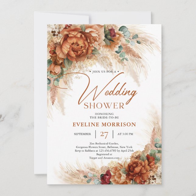 Convites Terracotta queimou chá de casamento de palma laran (Frente)