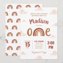 Terracotta Rainbow Boho Virtual Primeiro Aniversár