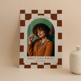 Convites Terracotta Retro Checkered Arch Graduação