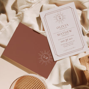 Convites Terracotta Retro Meio século 70s Casamento Monogra
