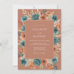 Convites Terracotta Romance Floral Casamento Azul
