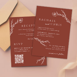 Convites Terracotta Rust Minimalis Código QR Botânico Flora