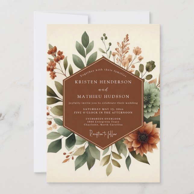 Convites Terracotta Rustic Botanical Wedding (Frente)