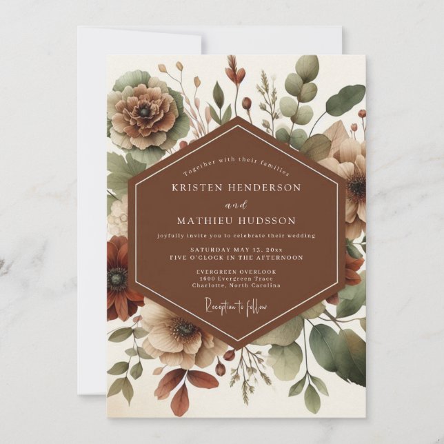 Convites Terracotta Rustic Meadow Wedding (Frente)