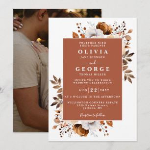 Convites Terracotta Rústico Botânico Floral Foto Casamento