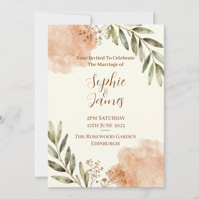 Convites Terracotta Sage Botânico | Casamento Boho (Frente)
