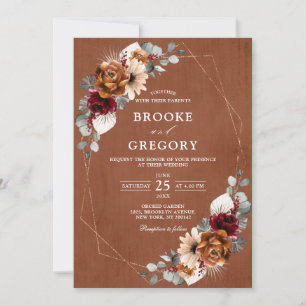 Convites Terracotta Sage Burgundy Greenery Geométrico Weddi