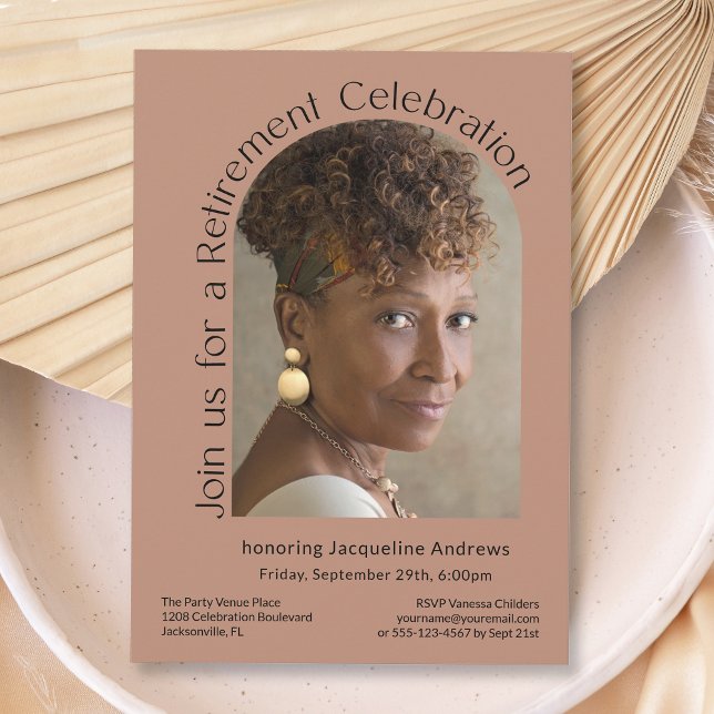 Convites Terracotta Simple Photo Arch Retirement Party (Available as printed and paperless digital download!)