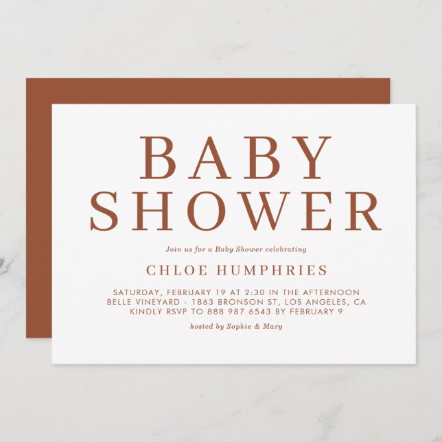 Convites Terracotta Simple Typoographic Strike Chá de frald (Frente/Verso)