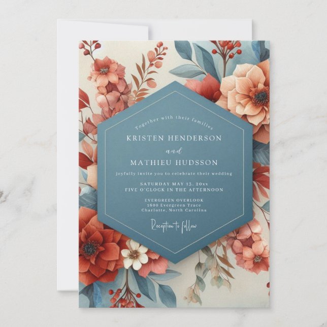 Convites Terracotta & Slate Painterly Wedding (Frente)