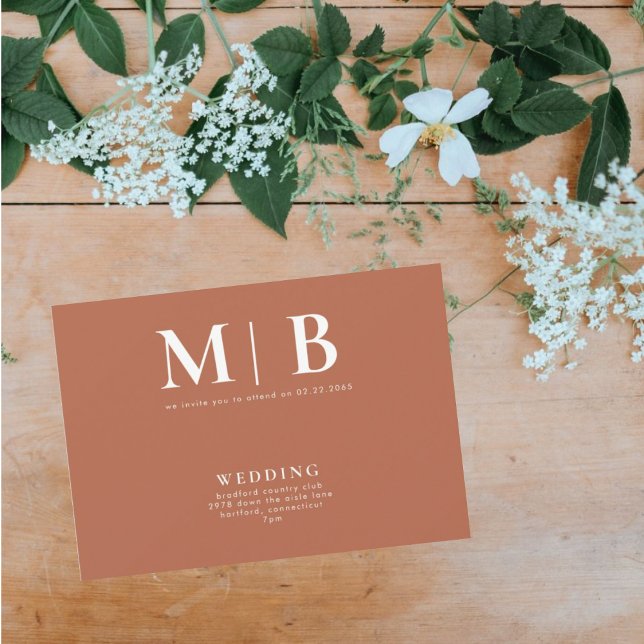 Convites Terracotta Sleek e Simples Monograma Sem Pais (Criador carregado)