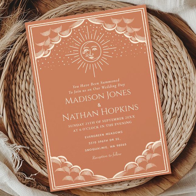 Convites Terracotta Sun e Moon Tarot Casamento Gótico (Criador carregado)