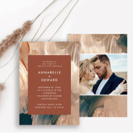 Convites Terracotta teal painterly moderna na moda casament