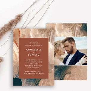 Convites Terracotta teal painterly moderna na moda casament