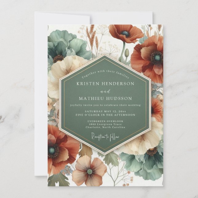 Convites Terracotta Teal Painterly Wedding (Frente)