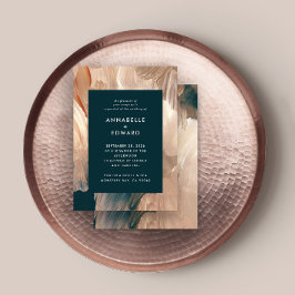 Convites Terracotta teal paintery na moda casamento moderno