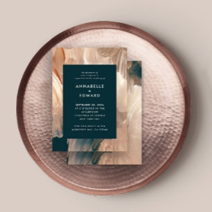 Convites Terracotta teal paintery na moda casamento moderno