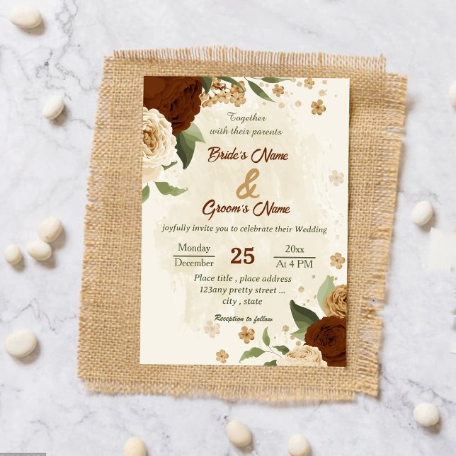 Convites terracotta terra-tona floral casamento verde (Criador carregado)