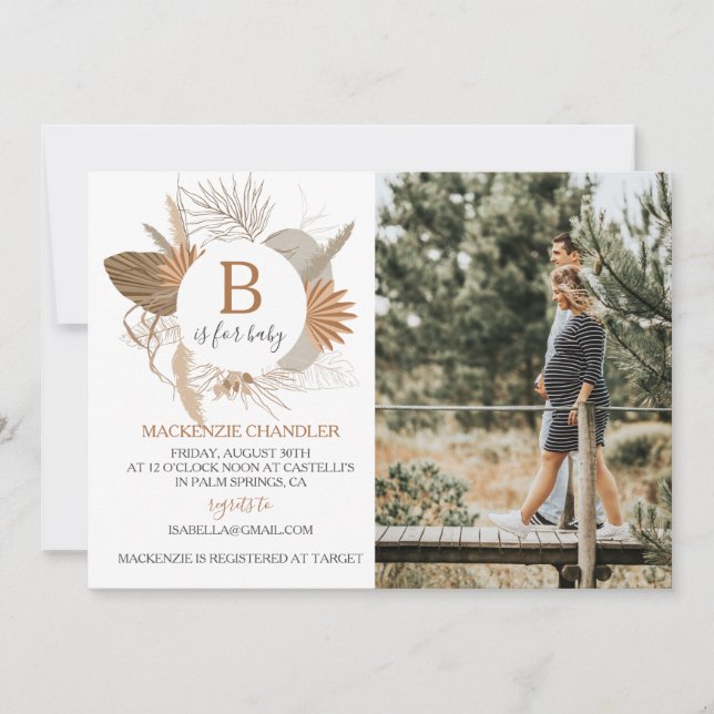 Convites Terracotta Tropical Boho B é para Bebê Foto (Frente)
