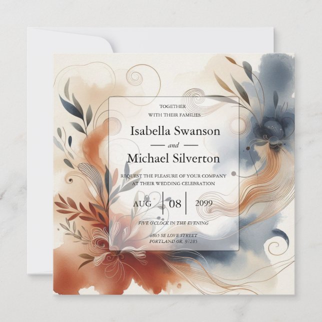 Convites Terracotta Twilight and Navy Blooms Wedding (Frente)