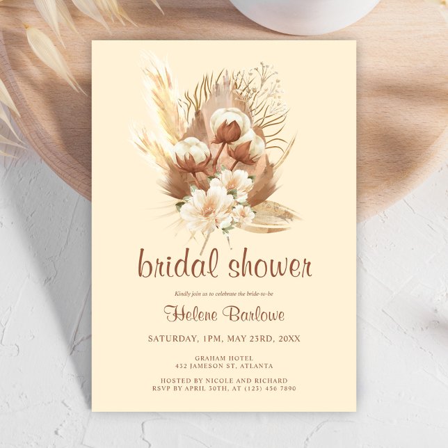 Convites Terracotta Watercolor Chá de panela Floral (Terracotta Watercolor Floral Boho Bridal Shower Invitation)