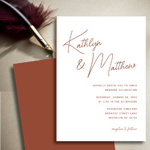 Convites Terracotta Whimsical Script Casamento Minimalista