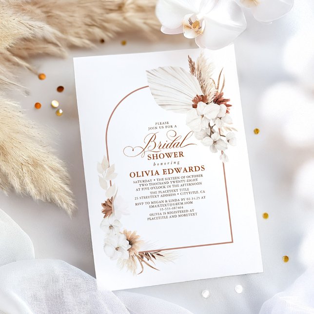 Convites Terracotta White Flowers Boho Chic Chá de panela (Boho Bridal Shower Invitation)